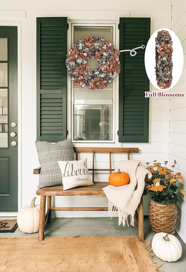 Fall Wreaths for Front Door, 24 inch Fall Hydrangea Wreaths for Front Door Outside Large Artificial Autumn Floral Wreath for Thanksgiving Harvest Christmas Wall Mantel Porch Indoor Outdoor Decor
