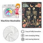 VODRM Gothic Skull Blanket Skeleton Romantic Throw Blankets with Flowers & Crescent Moon,Birthday Gifts for Kids Adult,Lightweight Soft Fleece,for Sofa Couch Bed Room Goth Halloween Decor 50x60in
