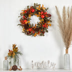 Nearly Natural 26in. Autumn Persimmon and Pinecones Artificial Fall Wreath