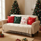 Tiamon 4 Pcs Christmas Throw Pillow Covers 18 x 18 Inch 3D Embroidered Plush Green Red Pillow Cases Christmas Tree Poinsettia Fluffy Faux Fur Cushion Covers for Sofa Couch Winter Holiday Party Decor