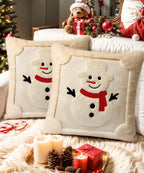SEGXCFL Christmas Pillow Covers Set of 2 Soft Plush Faux Fur Pillow Cases 3D Embroidered Decorative Couch Cover Home Decor Christmas Throw Pillow Covers 18x18,Beige Snowman