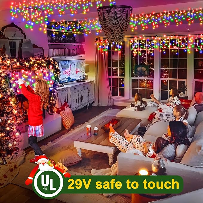 164FT 1600 LED Christmas Lights Outdoor Decorations with 320 Drops Timer 8Mode Curtain String Lights Waterproof Plug in Fairy Lights for Indoor,Xmas,Party,Patio,Window,Fence,Trees Decor(Multicolor)