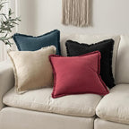 MIULEE Christmas Decorative Throw Pillow Covers Neutral Linen Fringe Throw Pillows Euro Shams Set of 2 Burgundy Boho Farmhouse Cushion Covers for Couch Sofa Bed Living Room Home Decor 22x22 Inch