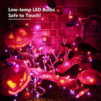 ODEETRONIC Orange Purple Halloween Lights, 2 Pack 16.4ft 50 LED Orange Fairy Lights String, 8 Modes Battery Operated Purple Twinkle Tree Lights with Remote Timer for Party Home Indoor Outside Decor