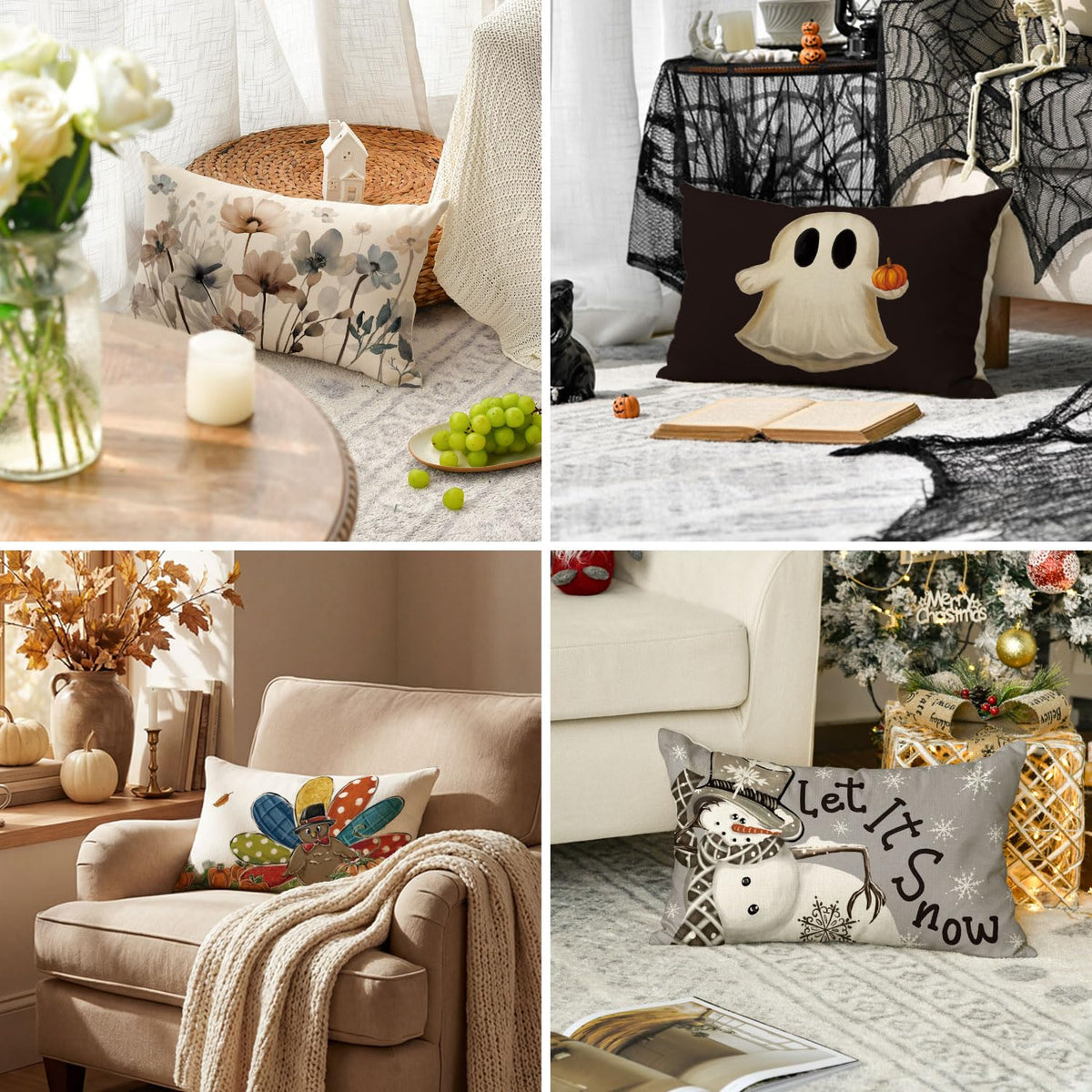 AVOIN colorlife Set of 12 Seasonal Holiday 4th of July Throw Pillow Covers, 12 x 20 Inch Star Memorial Day Poppy Flowers Chinoiserie Spring Summer Fall Winter Christmas Cushion Case Decoration