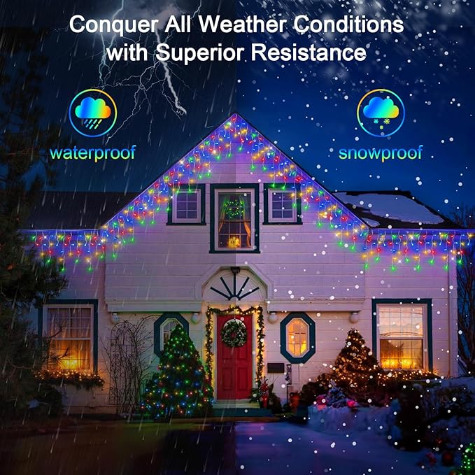 1296 LED 131FT Christmas Lights 288 Drops, Outdoor Hanging light with 8 Modes & Timer, Plug in Curtain String Light Outdoor Waterproof for House Holiday Wedding Party Garden Outside Decor (Multicolor)