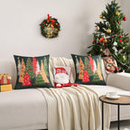 FUTEI Decorative Christmas Tree Pillow Covers 18x18 Inch Set of 2,Christmas Green Linen Cushion Cases, Winter Christmas Throw Pillows for Sofa Couch Bed Living Room
