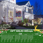 50FT 480 LED Christmas Lights Outdoor Decorations with 90 Drops Timer 8Mode Curtain String Lights Waterproof Plug in Fairy Lights for Indoor,Xmas,Party,Patio,Window,Fence,Trees Decor(Cold White)