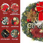 FR Artificial Pre-Lit Fir Christmas Wreath Holiday Accent Decoration, Wintry Pine, Decorated with Pine Cones Berry Clusters, with LED Lights Battery Operated for Door, Mantel - 20 Inch