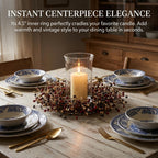 Quixem 15" Black & Tan Pip Berry Candle Ring (4.5" Inner), Primitive Rustic Artificial Mini Wreath for 3" Pillars, Farmhouse Kitchen Decor, Halloween & Everyday Centerpiece