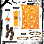 Meanplan 7 Pack Halloween Boo Basket Stuffers Halloween Gifts for Women Orange Basket Stuffer Includes 12oz Orange Acrylic Ghost Tumbler Velvet Blanket Crochet Ghost Keychain Socks for Family