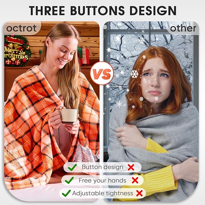 Heated Blanket Electric Twin Size,62X84 Orange Blanket,Plaid Soft Sherpa Heating Blankets Warmer Gift for Grandma Women Adults Halloween Washable