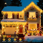 XURISEN 66ft Christmas Lights Decorations Outdoor, 640 LED 8 Modes Curtain Fairy Lights with 120 Drops,Plug in Waterproof Timer Memory Function for Christmas Holiday Wedding Party Decor(Warm White)