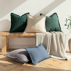 MIULEE Christmas Decorative Throw Pillow Covers Neutral Linen Fringe Throw Pillows Set of 2 Army Green Boho Farmhouse Cushion Covers with Tassels for Couch Sofa Bed Living Room Home Decor 18x18 Inch