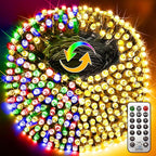 KNONEW Christmas Lights Outdoor 500 LED 197FT Green Wire Color Changing String Lights with 11 Modes & Timer Dimmable Fairy Light for Xmas Tree Roof Yard Wedding Decorations(Warm White to Multicolor)