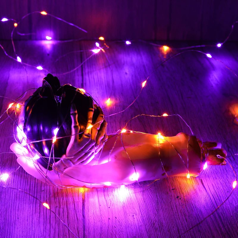Joomer Orange Purple Battery Halloween Fairy Lights, 2 Pack 16.4FT 50LED 2 Modes Twinkle String Lights for Indoor Outdoor Halloween Decorations