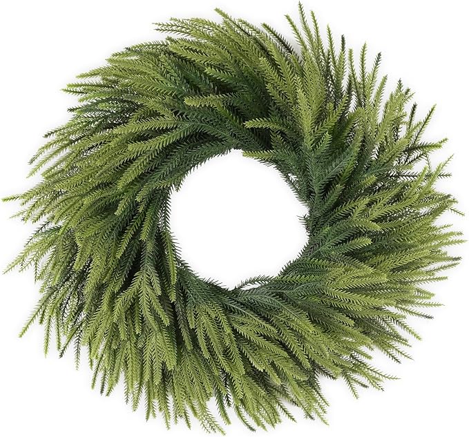 26 inch Norfolk Pine Wreath, Realistic Christmas Wreath for Front Door,Artificial Real Touch Green Wreath Greenery for Door Wall Windows Mantle Outdoor Christmas Decoration