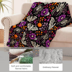 cromcu Halloween Bat Blanket Soft Lightweight, Gothic Spider Pumpkin Floral Flannel Throw Blankets for Bed Sofa Office RV Travel Bathroom Home Spooky Purple Decor, Goth Lovers Gifts 60"X50"