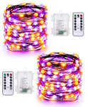 ODEETRONIC Orange Purple Halloween Lights, 2 Pack 16.4ft 50 LED Orange Fairy Lights String, 8 Modes Battery Operated Purple Twinkle Tree Lights with Remote Timer for Party Home Indoor Outside Decor