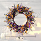 VioletEverGarden Halloween Wreaths for Front Door 22 Inch Skeleton Black Wreath Handmade Halloween Door Wreath with Purple and Orange Berries for Gothic Decorations