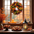 YULETIME 24" Fall Wreath, Artificial Autumn Wreath with Red, Orange, Green Maple Leaves and Orange, Purple, Green-Yellow Pumpkins (Pumpkin & Maple Leaf)