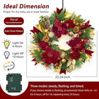 Christmas Wreaths for Front Door, Soomeir 24 Inch Outdoor Christmas Wreath with Lights, Large Prelit Wreath for Holiday Winter Window Outdoor Indoor Xmas