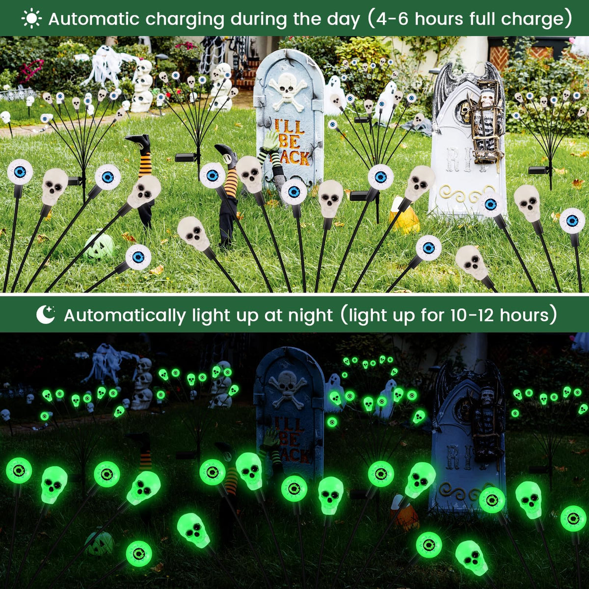 vignuto Halloween Decorations Outdoor, Scary Eyeball Lights,4PACKS 32LED,IP65 Waterproof,Halloween Decor for Garden/Yard/Patio/Lawn/Pathway(Green)