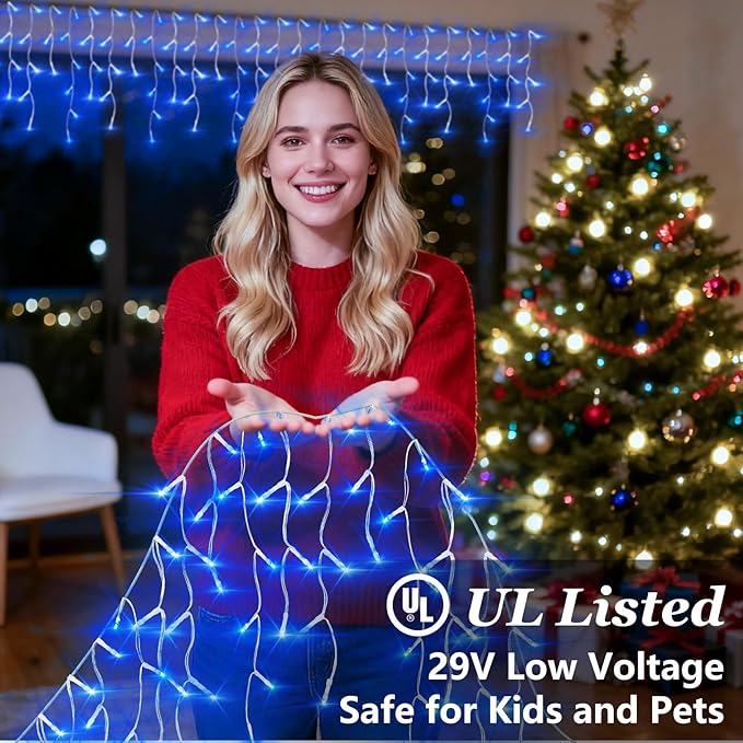 670 LED Christmas Lights Outdoor, 66ft Blue String Lights Indoor with 148 Drops 12 Modes, Dimmable Curtain Window Lights, Waterproof Twinkle Fairy Lights with Timer for Bedroom Christmas Decorations