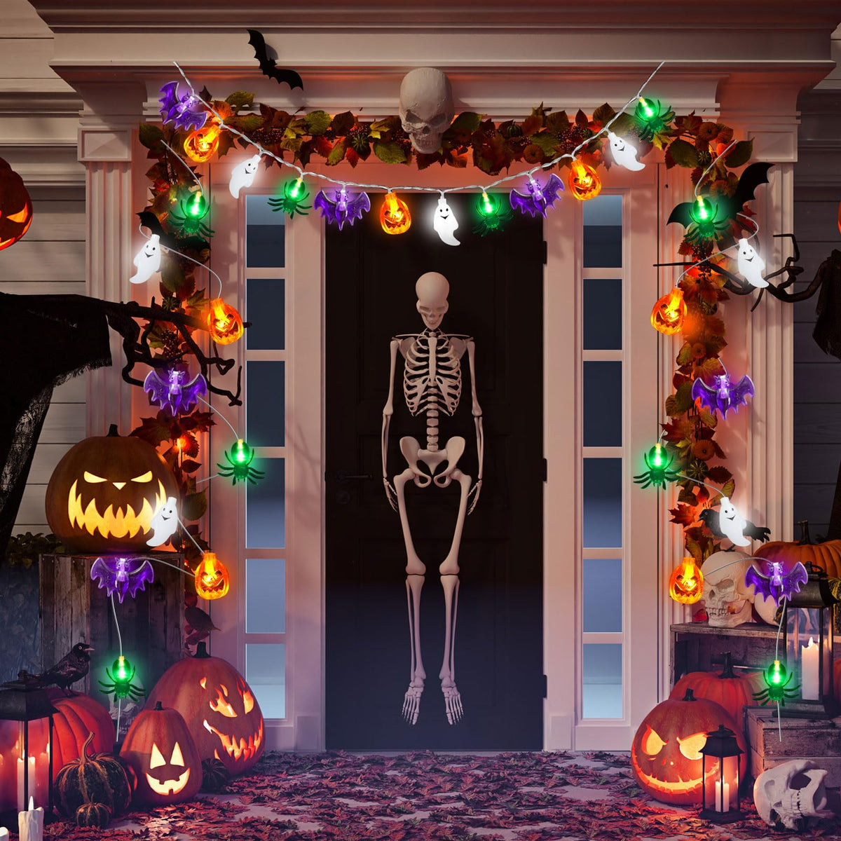 Halloween Lights Decorations, 20FT 40 LED 3D Pumpkin Bat Ghost Spider Battery Operated Halloween String Lights, Waterproof Twinkle Lights for Home Door Porch Indoor Outdoor Party Decor