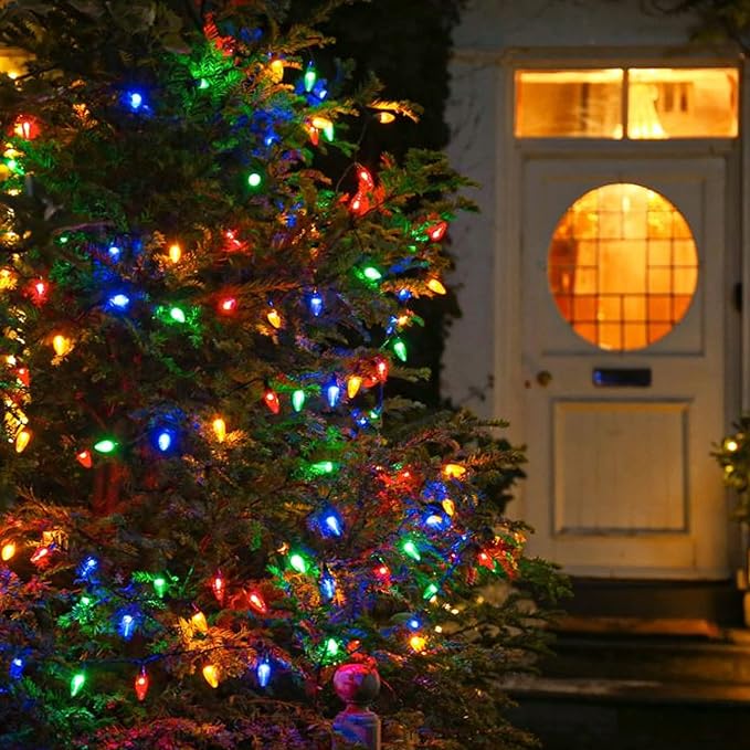 Dazzle Bright C6 Christmas String Lights, 200 LED 66 FT Waterproof Connectable String Lights with Timer, 8 Modes Christmas Lights for Indoor Outdoor Garden Yard Xmas Tree Decoration (Multi-Colored)