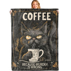 MIEPOS Funny Black Cat Coffee Throw Blanket, 50x60in, Soft, Lightweight Flannel,Grumpy Gothic Cat with Mug and Sarcastic Quote Blankets, Gifts for Adults, for Halloween Office Home Living Room Decor