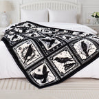 Bird Blanket Halloween Black Gothic Throw Blanket Ultra Soft Retro Hummingbird Blankets Raven Crow Throw Bird Lover Gift Bed Cover Cozy Flannel Fuzzy Plush Couch Cover for Sofa 50" X 60"