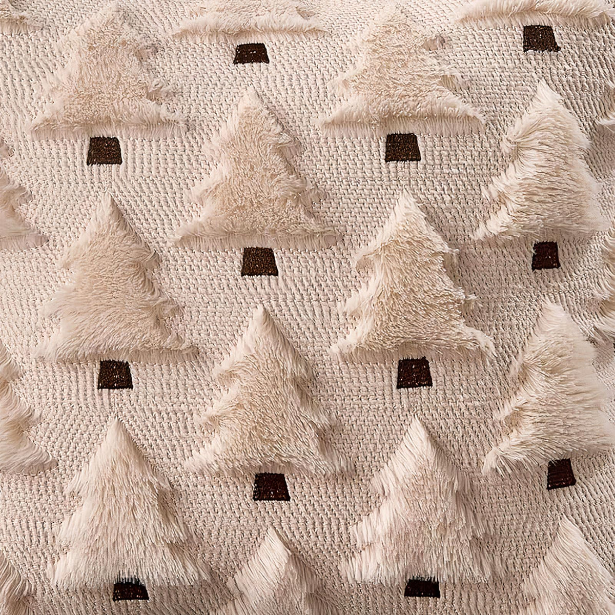 HDVUHKI Christmas Throw Pillow Covers 18x18 inch Set of 4, Beige and Green Xmas Tree Holiday Winter Living Room Soft Fluffy Plush Faux Fur Wool Decorations for Sofa Couch Bed