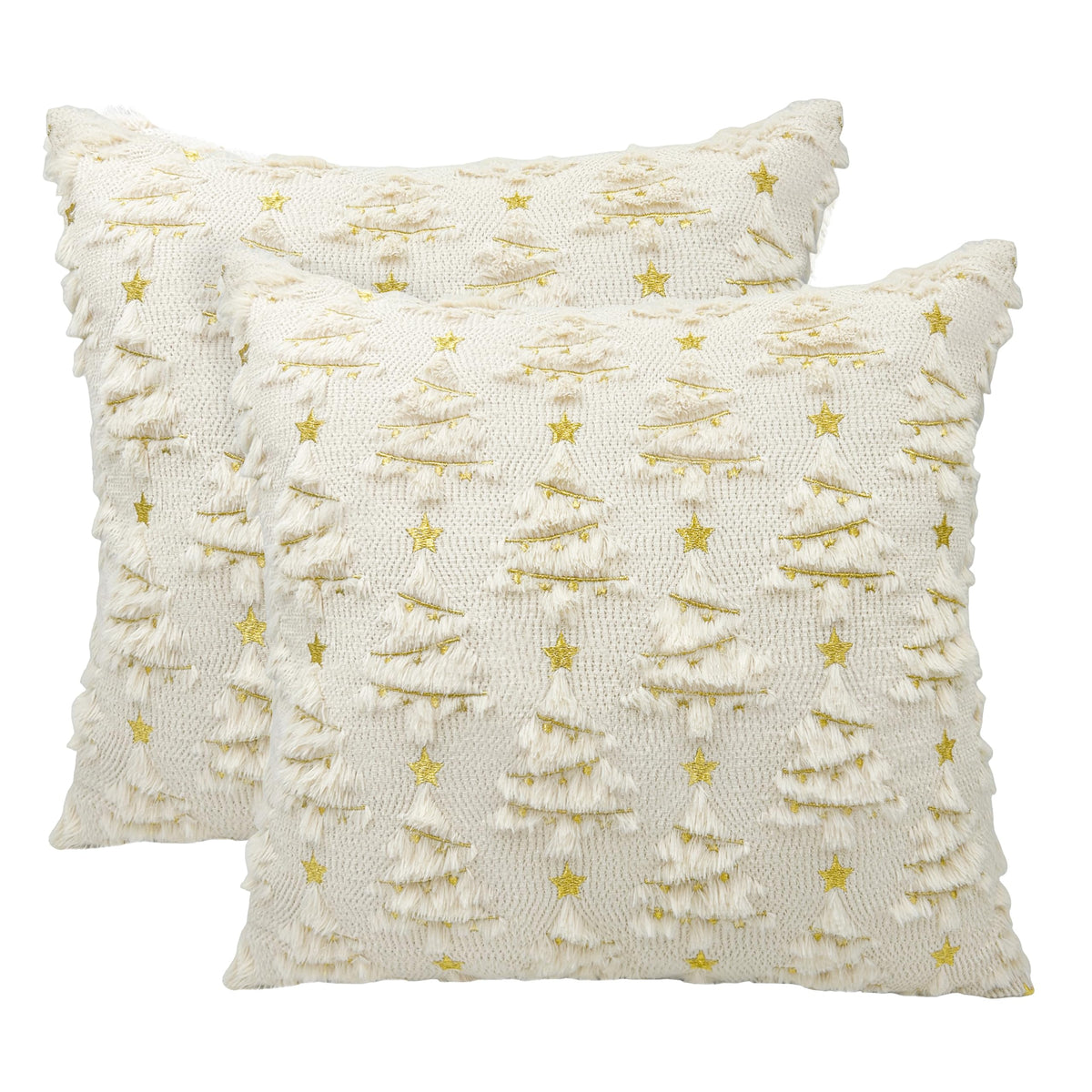 Christmas Pillow Covers 18x18 inch Set of 2 Soft Plush Faux Fur Christmas Decoration Beige Xmax Tree Yellow Colored Lights Decor Pattern Throw Pillow Case for Sofa Holiday Festivals Winter Home Decor