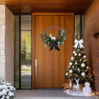 28" Lighted Christmas Wreath for Front Door, Handmade with Pinecones Ornaments Deer Bow, Christmas Wreath Decoration for Home Door Porch Wall Indoor Outdoor