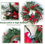 Christmas Wreath with Lights, Soomeir 24 Inch Lighted Christmas Wreaths for Front Door with Pine Needles and Berries, Large Prelit Wreath for Holiday Winter Window Outdoor Indoor Xmas
