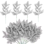 Watayo 30 PCS Glitter Artificial Pine Needles-10.6 Inch Fake Foliage Pine Stems Picks for DIY Garland Wreath Christmas Embellishing and Home Garden Decoration (Silver)