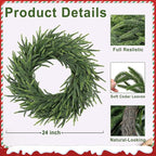24 Inch Pine Wreath Christmas Wreaths for Front Door, Real Touch Pine Wreath Large Artificial Green Wreaths for Walls Windows Porches Farmhouse Indoor Outdoor Home Decor
