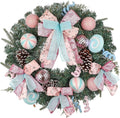 24 inch Pastel Christmas Door Wreath, Candy Cane Pine Wreaths for Front Door with Pink and Blue Ball Pinecones Berries for Fireplace Xmas Decorations, Wall Party Staircase Indoor Outdoor Holiday Decor