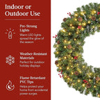 Best Choice Products 30in Pre-Lit Christmas Wreath w/Berries & Pinecones, Large Artificial Indoor/Outdoor Decor for Door, Mantel w/Red Bow, Plug-in