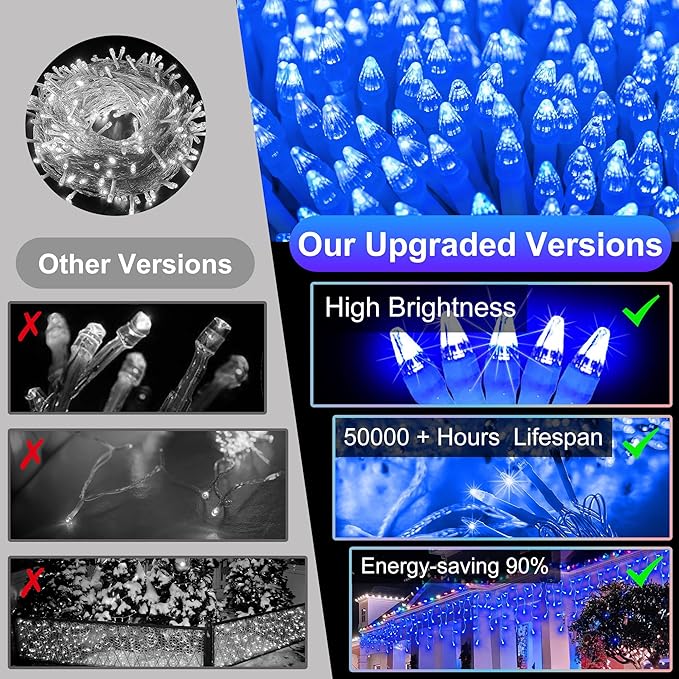 670 LED Christmas Lights Outdoor, 66ft Blue String Lights Indoor with 148 Drops 12 Modes, Dimmable Curtain Window Lights, Waterproof Twinkle Fairy Lights with Timer for Bedroom Christmas Decorations