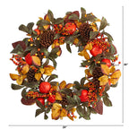Nearly Natural 26in. Autumn Persimmon and Pinecones Artificial Fall Wreath