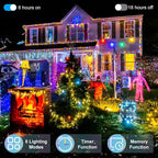 300LED Christmas Lights Indoor Outdoor Use Green Wire, 8 Lighting Modes 100FT Christmas Tree Lights with Timer & Memory, IP44 Waterproof for Tree Xmas Patio Yard Fence Balcony Garden Decor Multicolor
