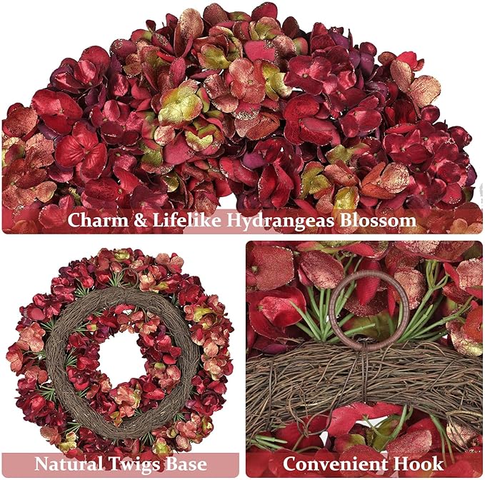 Fall Wreaths for Front Door, 24 inch Fall Hydrangea Wreaths for Front Door Outside Large Artificial Autumn Floral Wreath for Thanksgiving Harvest Christmas Wall Mantel Porch Indoor Outdoor Decor