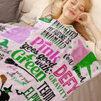 50'' x 40'' Elphaba Hat Glinda Witch Pink Flannel Blanket, Magic Movie Land Blanket, Evil Gift Queen Throw Broom, All Seasons Warm Cozy Soft Blanket for Sofa Chair Bed Halloween Women Fans 3