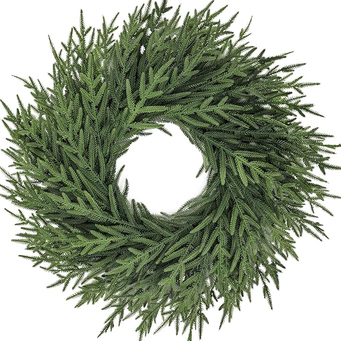 26 inch Norfolk Pine Wreath, Realistic Christmas Wreath for Front Door,Artificial Real Touch Green Wreath Greenery for Door Wall Windows Mantle Outdoor Christmas Decoration