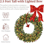 Best Choice Products 30in Pre-Lit Christmas Wreath w/Berries & Pinecones, Large Artificial Indoor/Outdoor Decor for Door, Mantel w/Red Bow, Plug-in