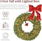 Best Choice Products 36in Large Artificial Pre-Lit Fir Christmas Wreath Holiday Accent Decoration for Door, Mantel w/Red Lighted Bow, 150 LED Lights, 300 PVC Tips, Power Plug-in