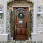 24" Artificial Christmas Wreath -Real Touch Norfolk Pine Wreath for Door,Wall,Windows,Indoor Outdoor -Christmas Wreaths for Front Door-Christmas Decorations-Holiday Decor-Free Battery LED Lights