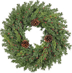 Real Touch Pine Christmas Wreath 24 Inch Christmas Wreaths for Front Door Winter Wreath Artificial Green Wreaths Outdoor Christmas Decorations Indoor Outside Window Home Holiday Thanksgiving